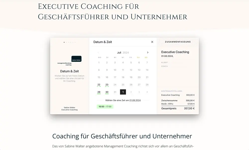 Microsite One-Pager Executive Coaching - Desktop view