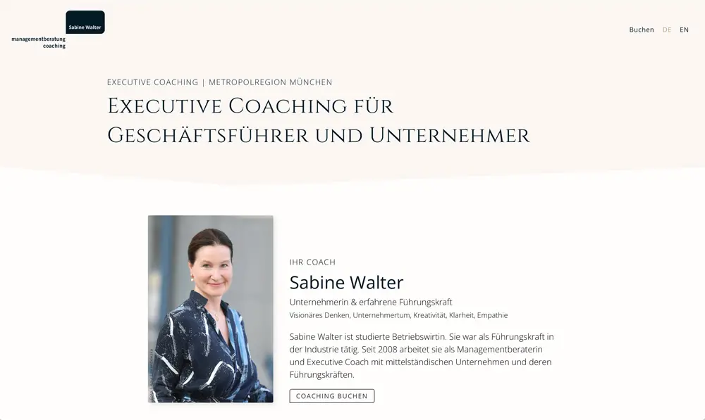 Microsite One-Pager Executive Coaching - Desktopansicht