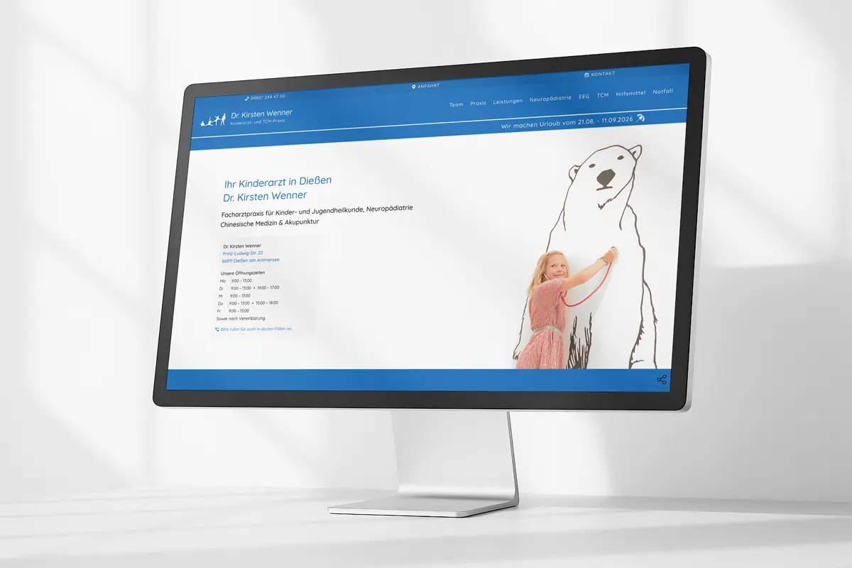 Kinderarztpraxis — Website mit multistep-Kontaktformularen und Praxisfotografie