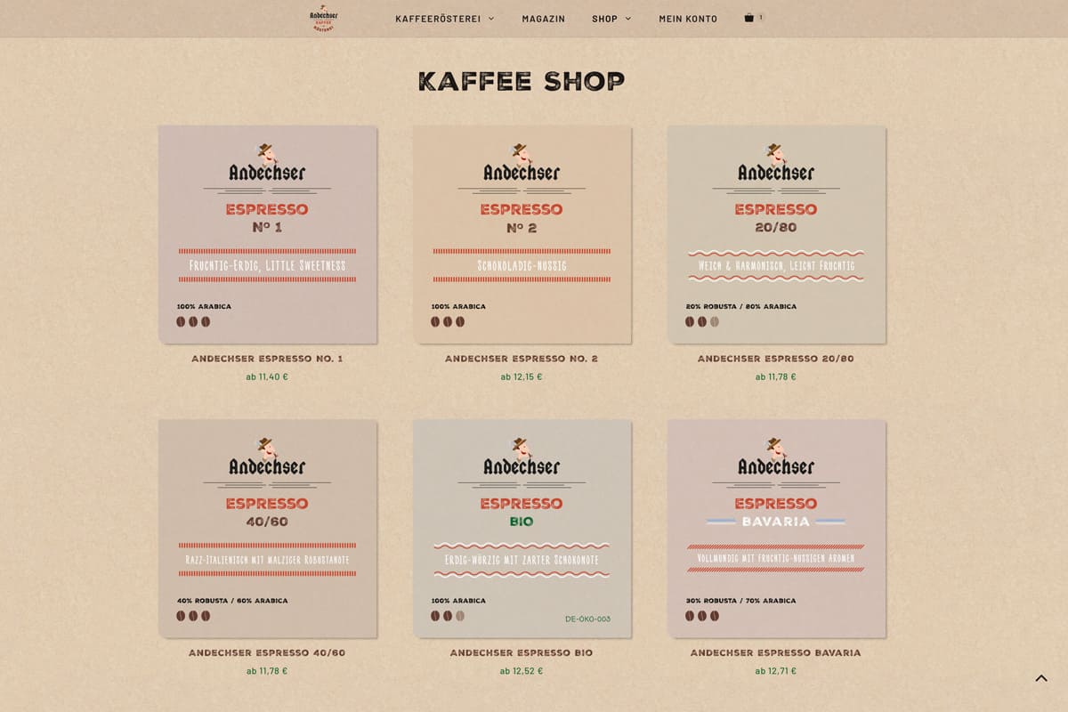 Website Kaffeerösterei Shop - wordpress web.design