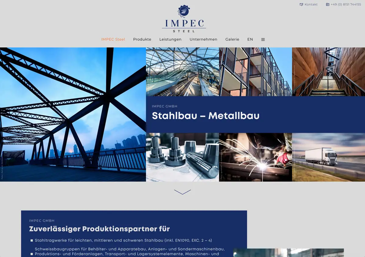 Website Impec Steel Desktopansicht - netzwerk.design