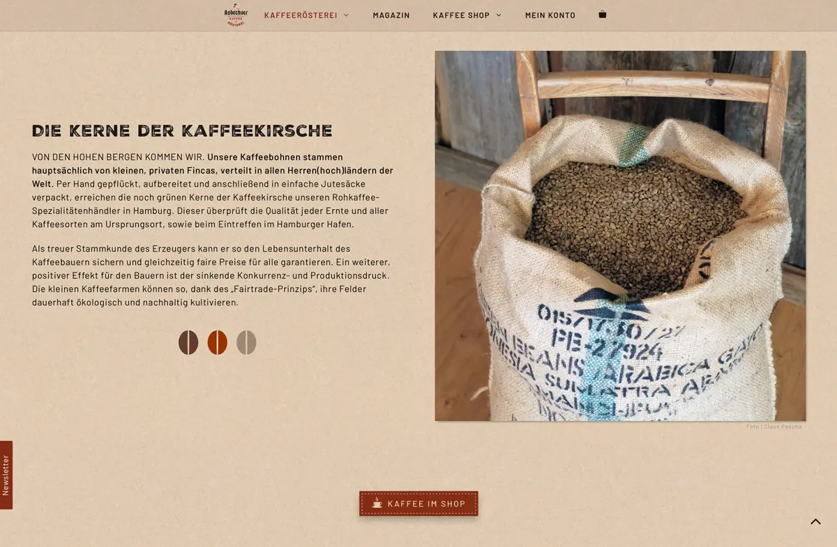 Website coffee roastery desktop view - netzwerk.design