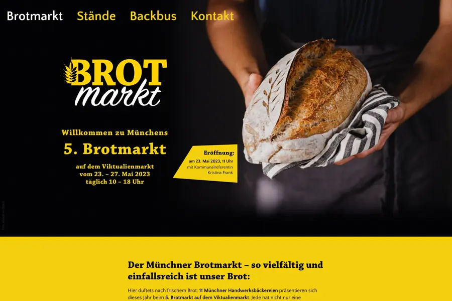Website Münchner Brotmarkt Desktopansicht - netzwerk.design