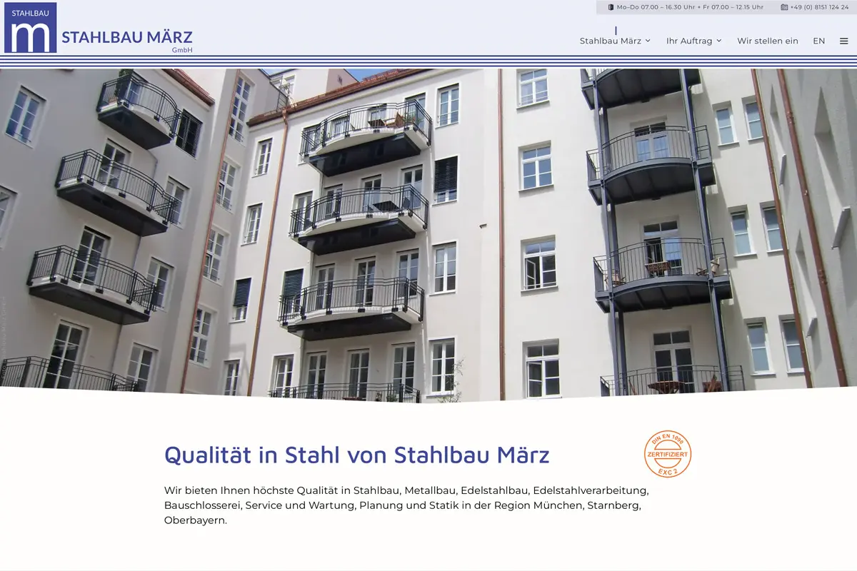 Website Stahlbau Handwerk Desktopansicht - netzwerk.design